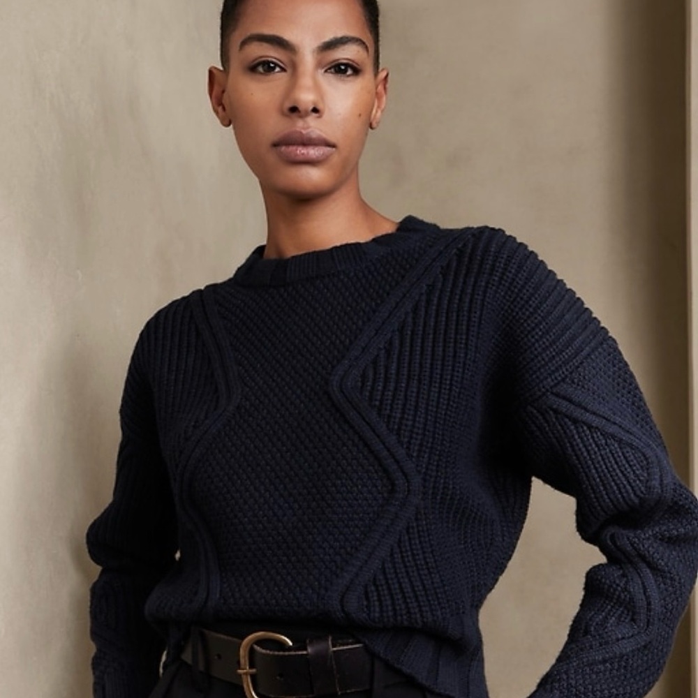 🌑 Banana Republic Chunky Navy Tavati Cropped Sweater (L)